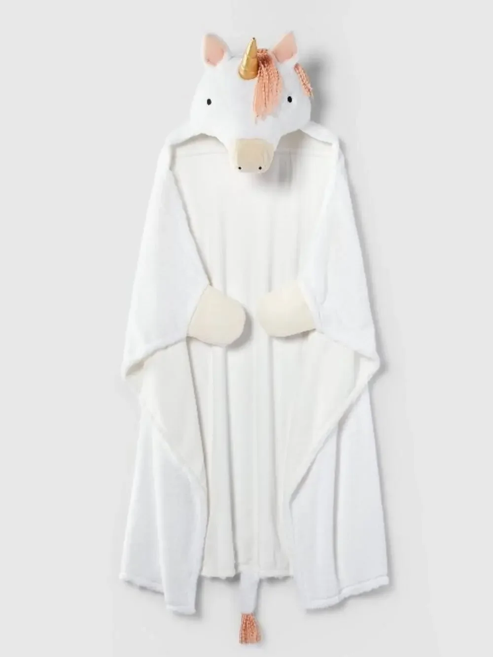 Pillowfort | Plush Unicorn Hooded Blanket - White with Gold Horn